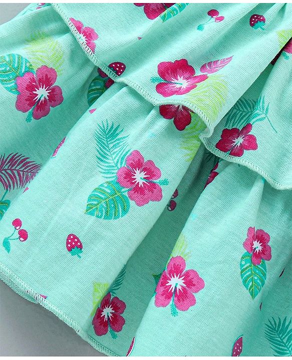 Babyhug Mid Thigh Layered Skirt Floral Print & Bow Applique - Sky Blue