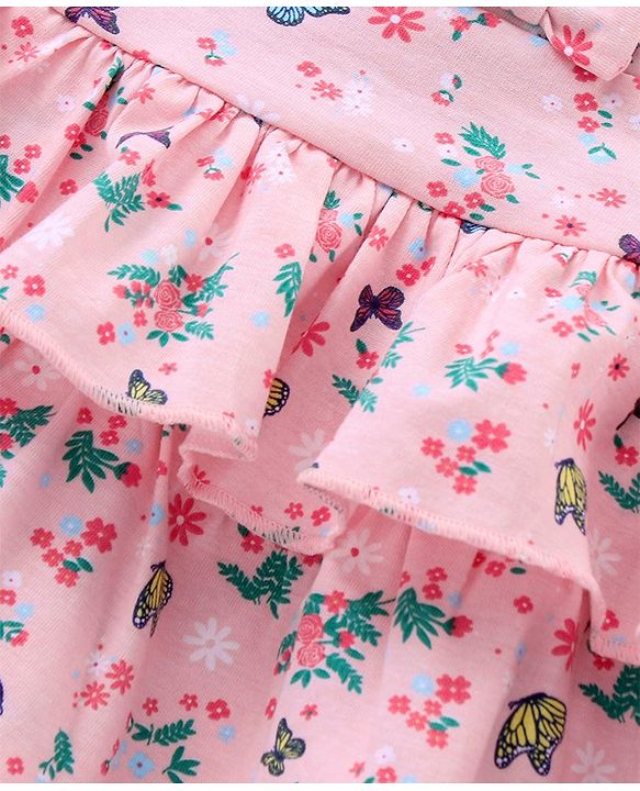 Babyhug Mid Thigh Layered Skirt Floral Print & Bow Applique - Pink