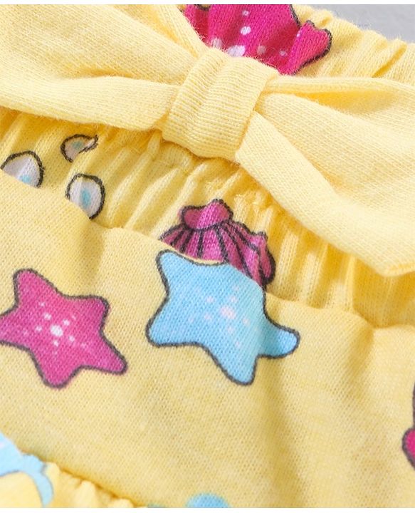 Babyhug Knee Length Frilled Cotton Skirt Star Print With Bow Applique - Yellow