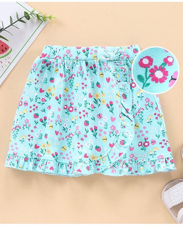 Babyhug Knit Knee Length Wrap Skirt Floral Print - Blue