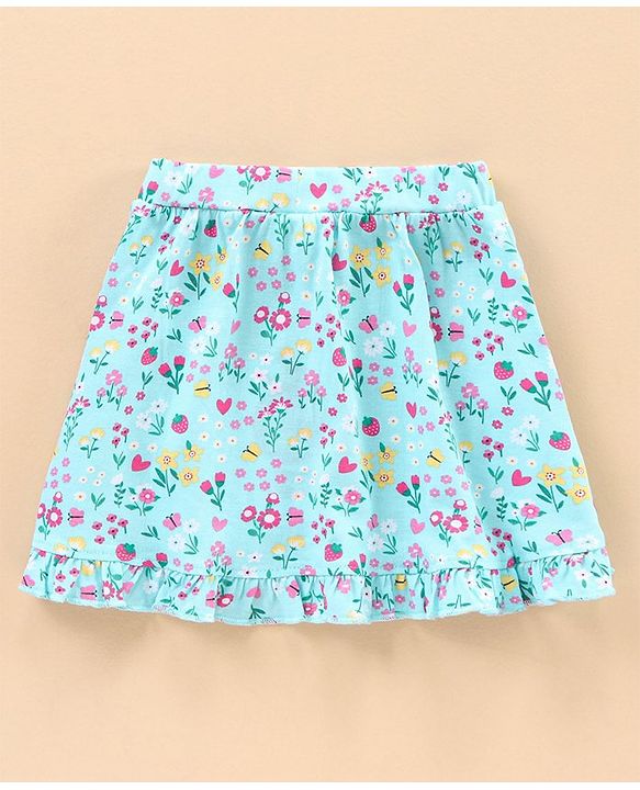 Babyhug Knit Knee Length Wrap Skirt Floral Print - Blue