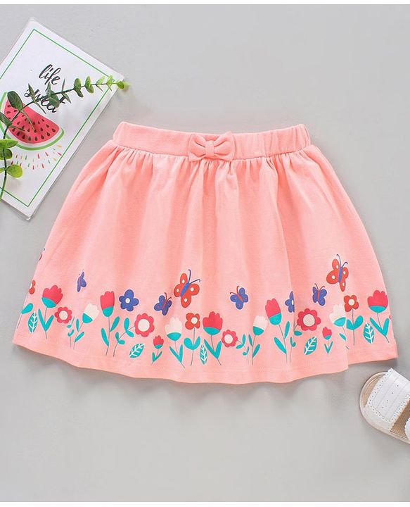 Babyhug Knee Length Skirt Floral Print - Pink