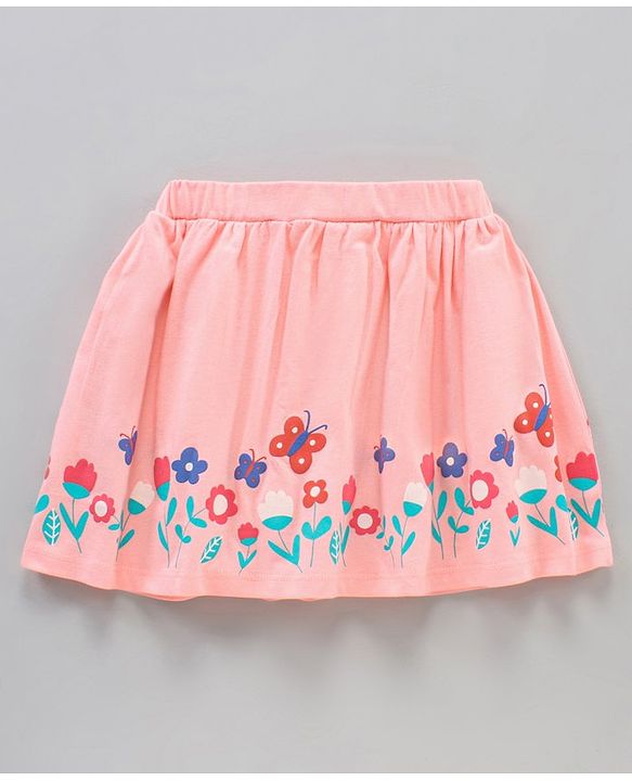 Babyhug Knee Length Skirt Floral Print - Pink