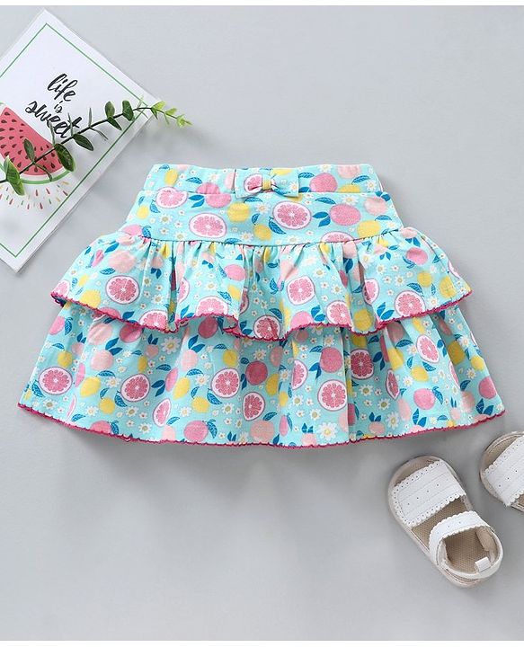 Babyhug Knit Knee Length Layered Skirt Lemon Print - Blue