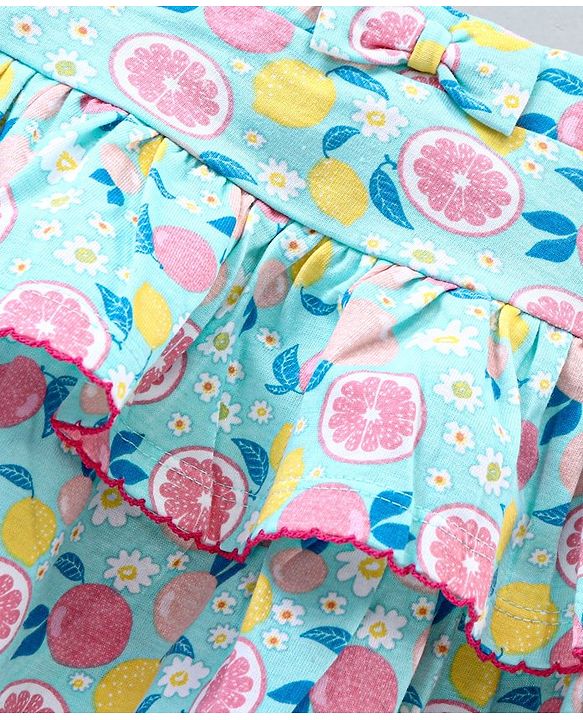Babyhug Knit Knee Length Layered Skirt Lemon Print - Blue