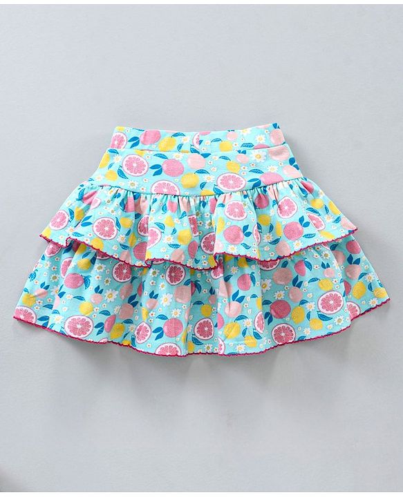 Babyhug Knit Knee Length Layered Skirt Lemon Print - Blue