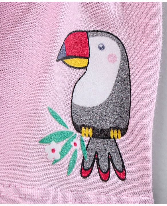 Babyhug Knee Length Tiered Skirt with Bow Toucan Print - Pink