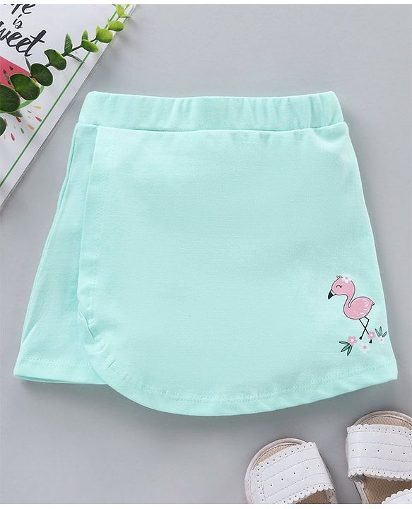 Babyhug Knee Length Skirt Flamingo Print - Blue