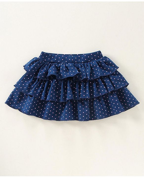 Babyhug Knit Knee Length Layered Skirt Polka Dots Print - Navy Blue