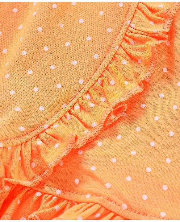 Babyhug Knee Length Skirt Polka Print & Bow Applique - Orange