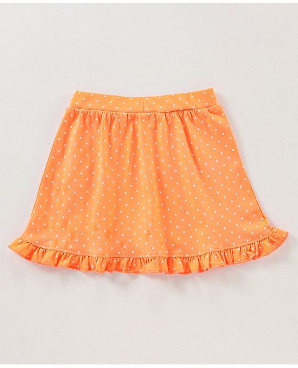 Babyhug Knee Length Skirt Polka Print & Bow Applique - Orange