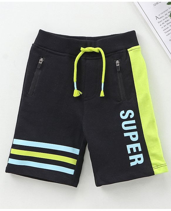 Babyhug Knit Shorts Text Print - Black