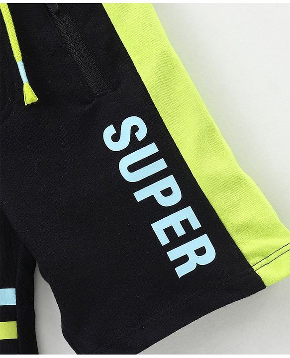Babyhug Knit Shorts Text Print - Black
