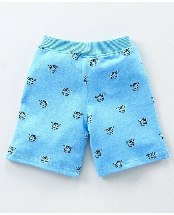 Babyhug Knit Shorts Zebra Face Print - Sky Blue