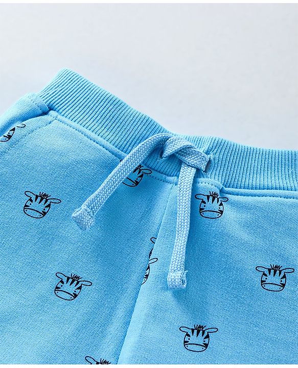 Babyhug Knit Shorts Zebra Face Print - Sky Blue