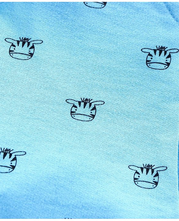 Babyhug Knit Shorts Zebra Face Print - Sky Blue