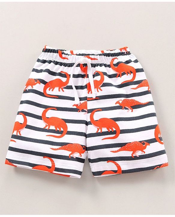 Babyhug Cotton Shorts Solid & Dinosaur Print Pack of 2 - Navy White