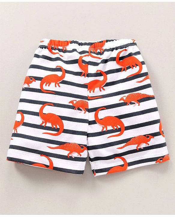 Babyhug Cotton Shorts Solid & Dinosaur Print Pack of 2 - Navy White