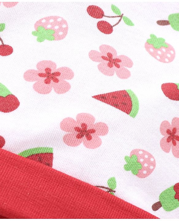 Babyhug 100% Cotton Cap Mittens & Booties Set Printed Red - Diameter 11 cm