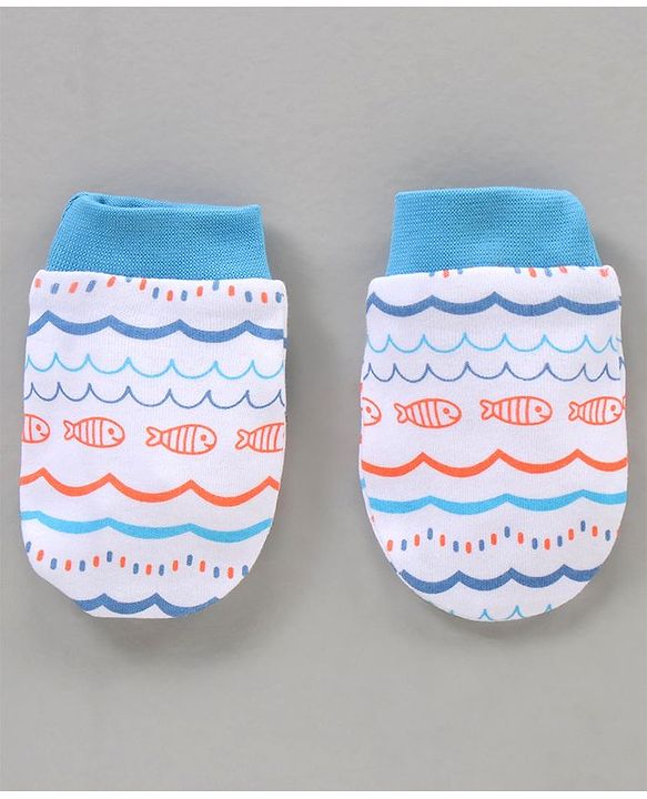 Babyoye 100% Cotton Cap Mittens & Booties Set Blue - Diameter 11 cm