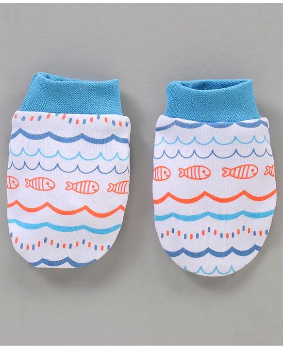 Babyoye 100% Cotton Cap Mittens & Booties Set Blue - Diameter 11 cm