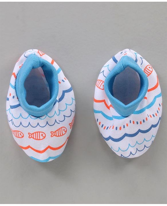 Babyoye 100% Cotton Cap Mittens & Booties Set Blue - Diameter 11 cm