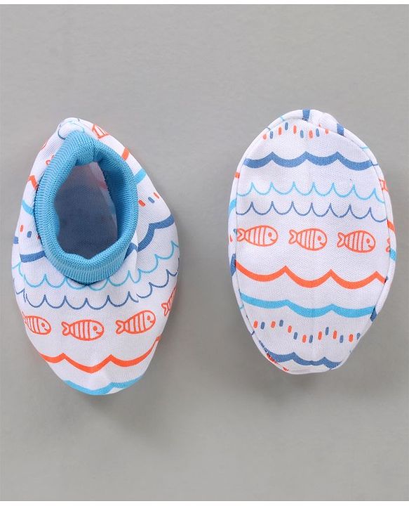 Babyoye 100% Cotton Cap Mittens & Booties Set Blue - Diameter 11 cm