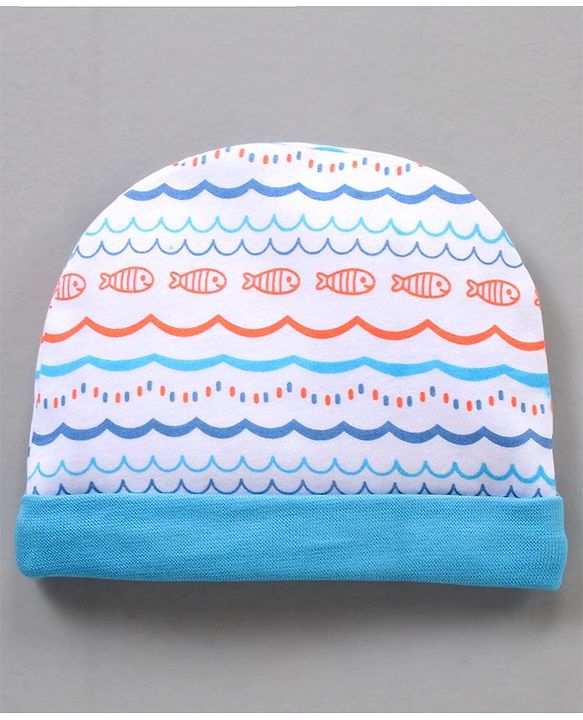 Babyoye 100% Cotton Cap Mittens & Booties Set Blue - Diameter 11 cm