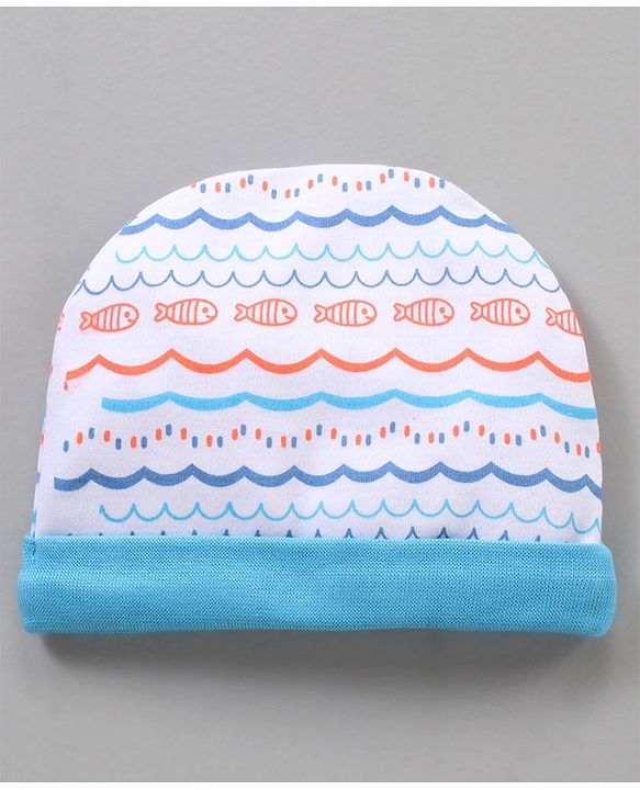 Babyoye 100% Cotton Cap Mittens & Booties Set Blue - Diameter 11 cm