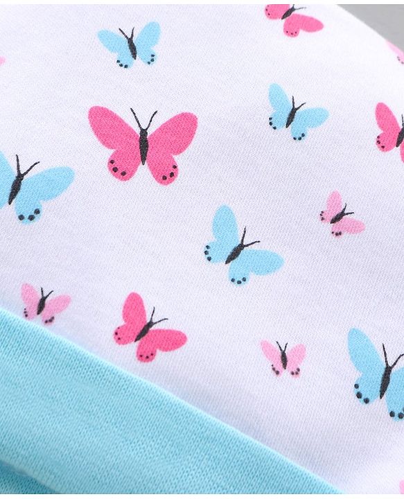 BabyhBLUEug 100% Cotton Cap Mitten Booties Set Butterfly Print Blue - Diameter 11 cm