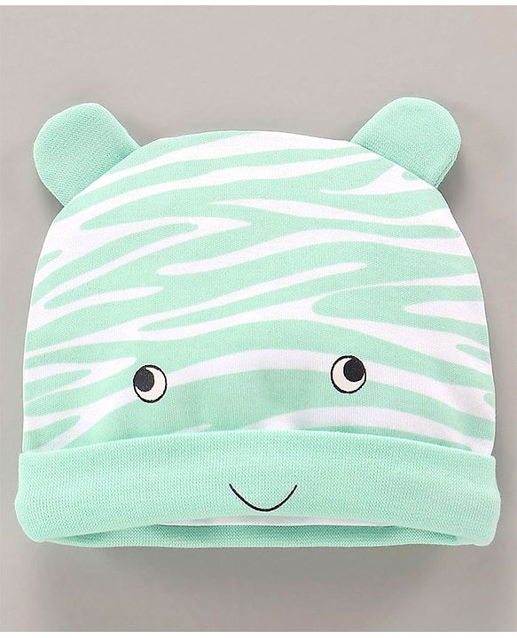 Babyhug 100% Cotton Cap With Ear Applique Printed Green- Diameter 16 cm