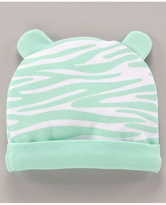 Babyhug 100% Cotton Cap With Ear Applique Printed Green- Diameter 16 cm