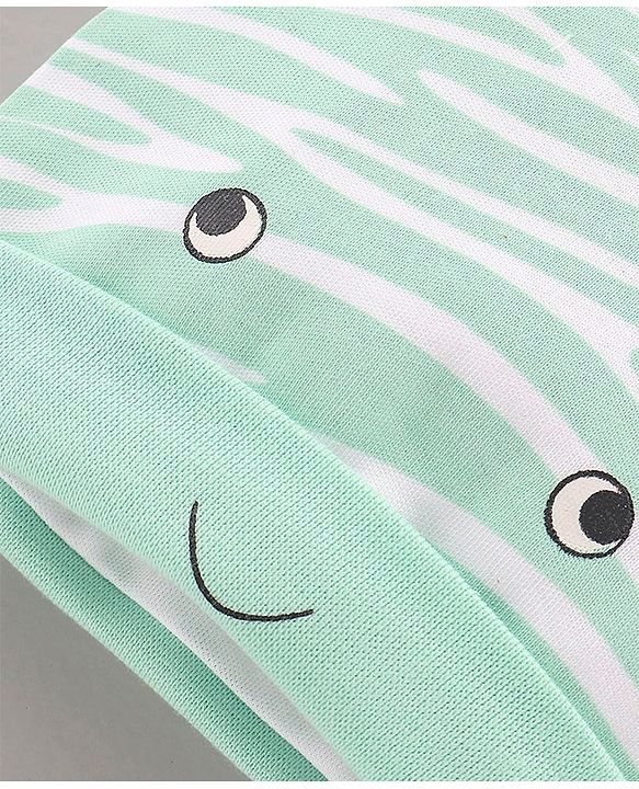 Babyhug 100% Cotton Cap With Ear Applique Printed Green- Diameter 16 cm