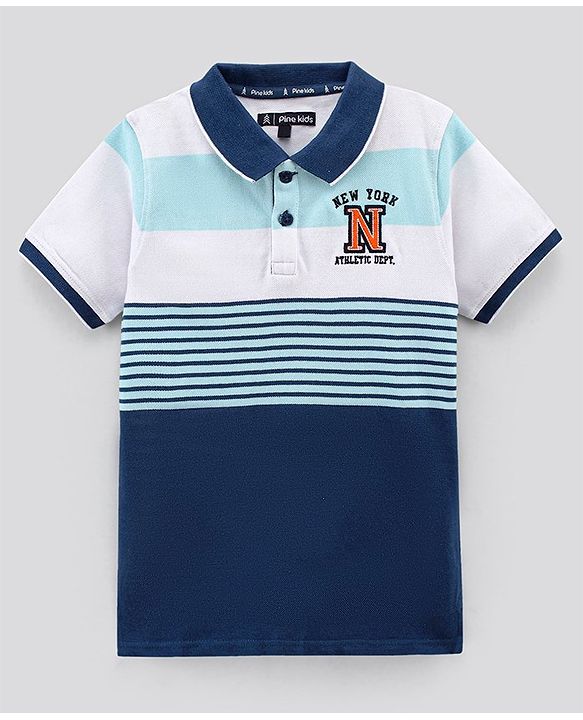 Pine Kids Half Sleeves Biowashed Striped T-Shirt - Blue White