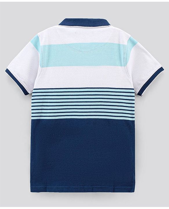 Pine Kids Half Sleeves Biowashed Striped T-Shirt - Blue White