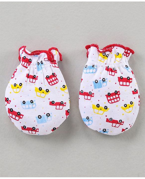 Babyhug Cap Mitten & Booties Floral Print - Cap Diameter 15.5 cm