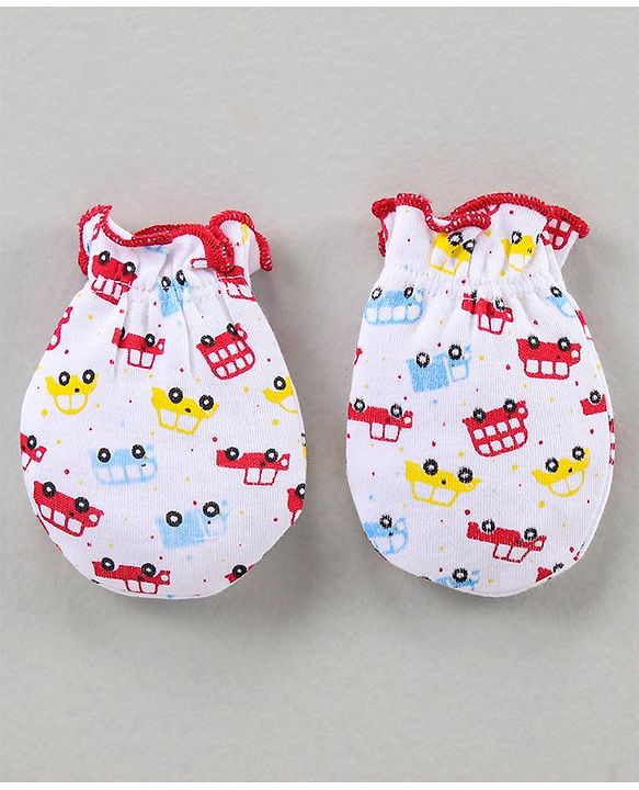 Babyhug Cap Mitten & Booties Floral Print - Cap Diameter 15.5 cm