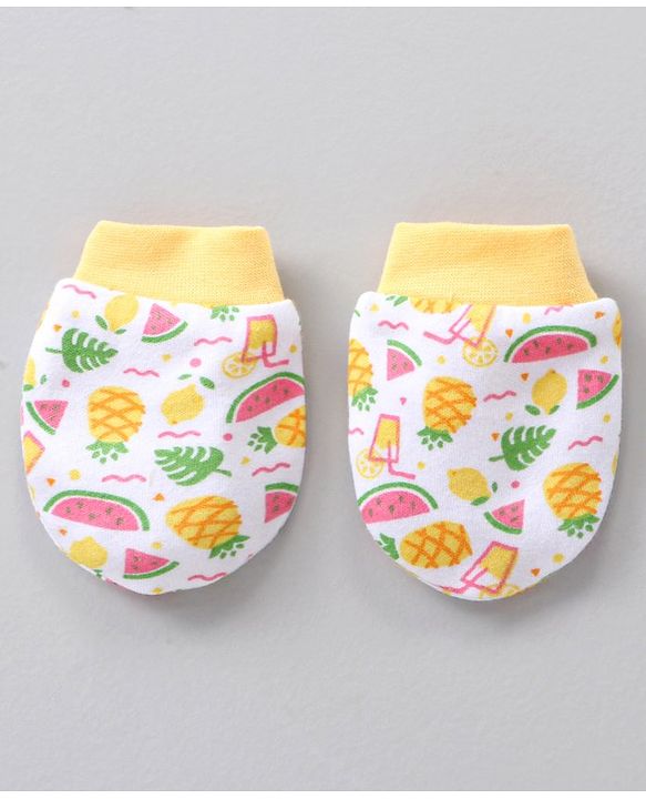 Babyhug 100% Cotton Mittens & Booties Set Fruits Print - Yellow
