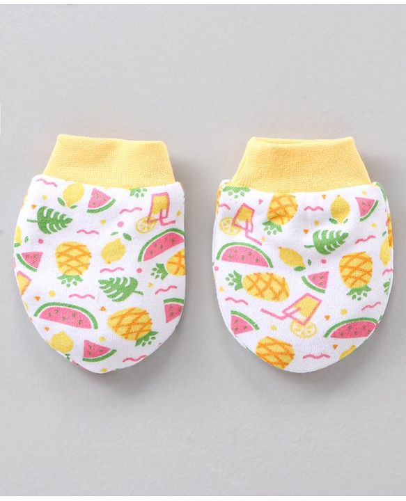Babyhug 100% Cotton Mittens & Booties Set Fruits Print - Yellow