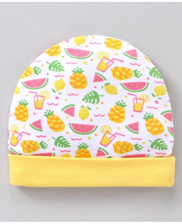 Babyhug 100% Cotton Cap Fruits Print Yellow - Diameter 14.5 cm