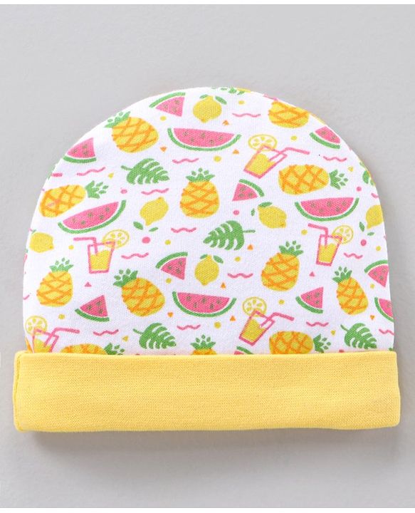 Babyhug 100% Cotton Cap Fruits Print Yellow - Diameter 14.5 cm