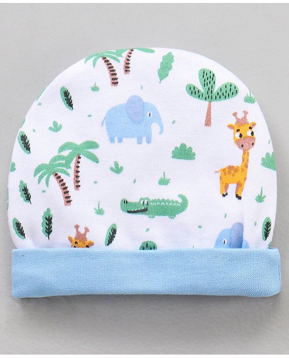 Babyhug 100% Cotton Caps Printed Blue - Diameter 11 cm