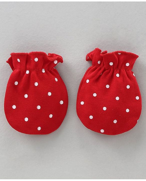 Babyhug Mittens Set Striped, Floral & Polka Dot Printed Pack of 3 - White Red Black