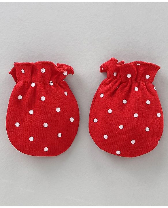 Babyhug Mittens Set Striped, Floral & Polka Dot Printed Pack of 3 - White Red Black