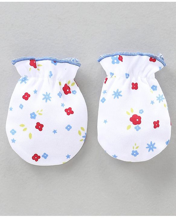 Babyhug Mittens Set Striped, Floral & Polka Dot Printed Pack of 3 - White Red Black