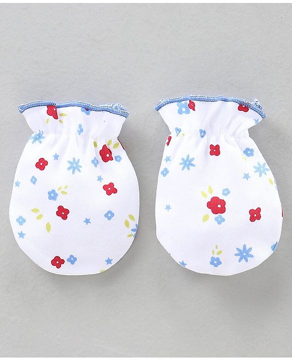 Babyhug Mittens Set Striped, Floral & Polka Dot Printed Pack of 3 - White Red Black
