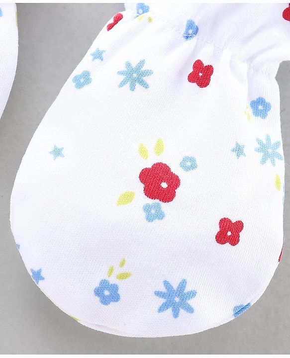 Babyhug Mittens Set Striped, Floral & Polka Dot Printed Pack of 3 - White Red Black