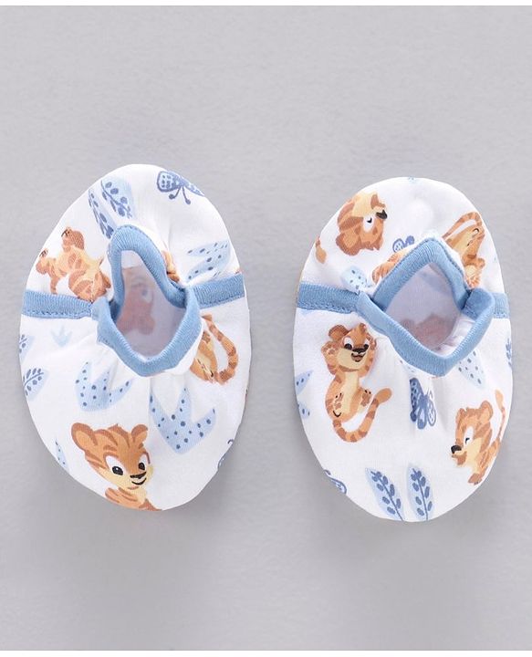 Babyhug 100% Cotton Mittens Solid And Tiger Print Pack of 2 - Blue White
