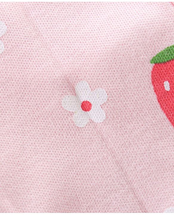 Babyhug 100% Cotton Caps Mittens & Booties Set Strawberry Printed - Diameter 18 cm