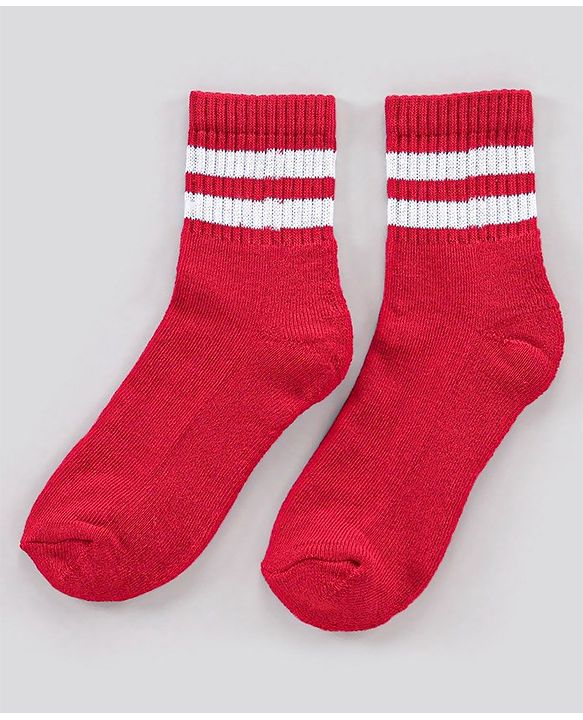 Pine Kids Ankle Length Anti Microbial Washed Socks Stripe Design Pack Of 5 - Red Grey Yellow Black White